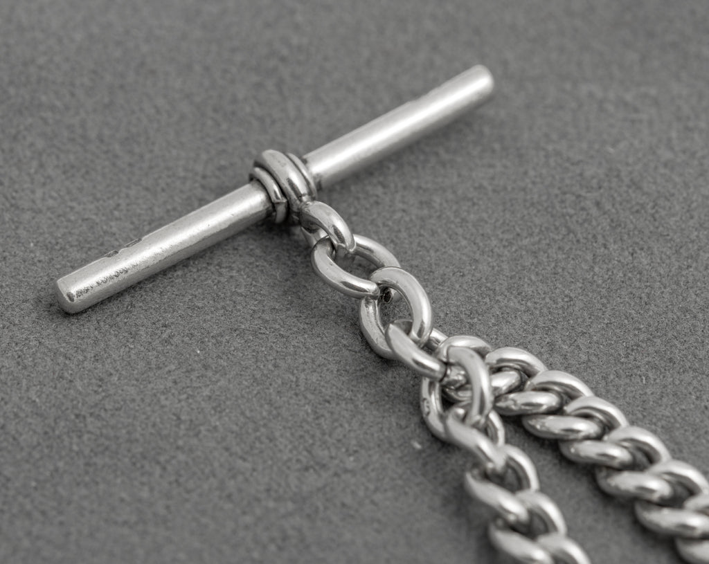 Antique Victorian Sterling Silver Albert Watch Chain T Bar & Fob Hallmarked 1898 (C2917)