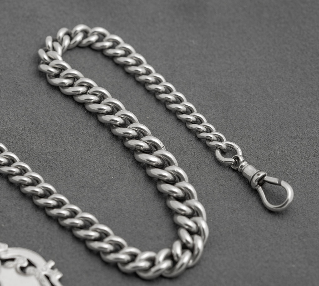 Antique Victorian Sterling Silver Albert Watch Chain T Bar & Fob Hallmarked 1898 (C2917)