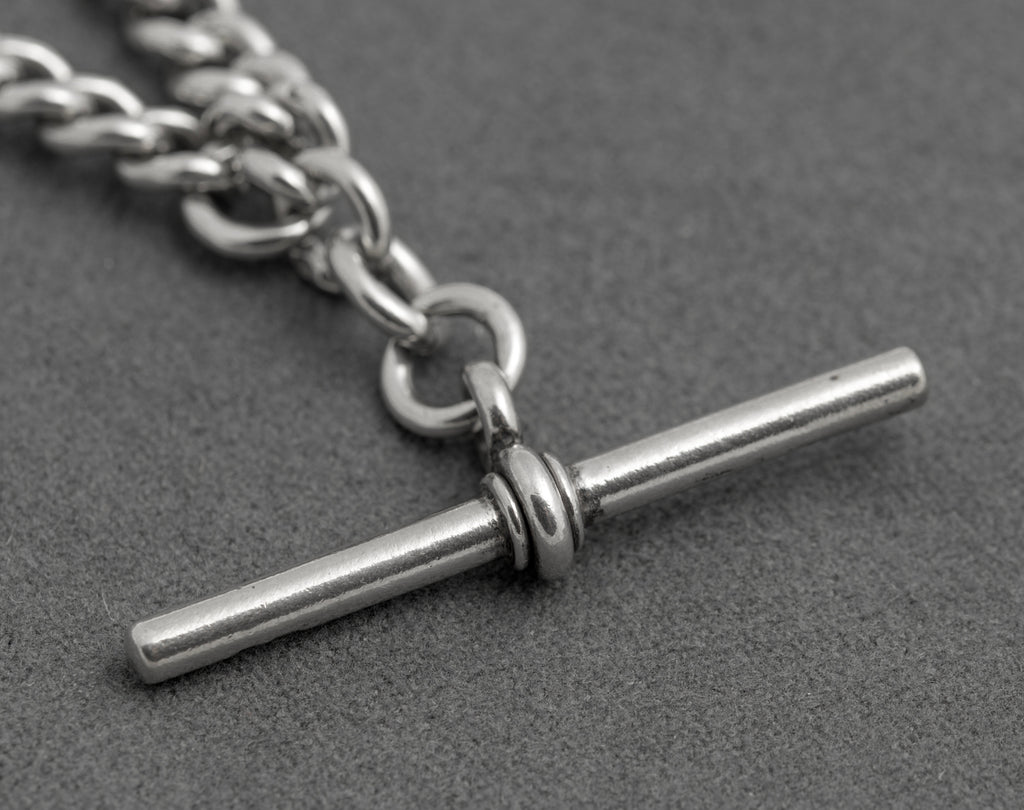 Antique Victorian Sterling Silver Albert Watch Chain T Bar & Fob Hallmarked 1898 (C2917)