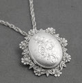 Vintage Sterling Silver Large Fancy Photo Locket Pendant Necklace & Long Chain (C2918)