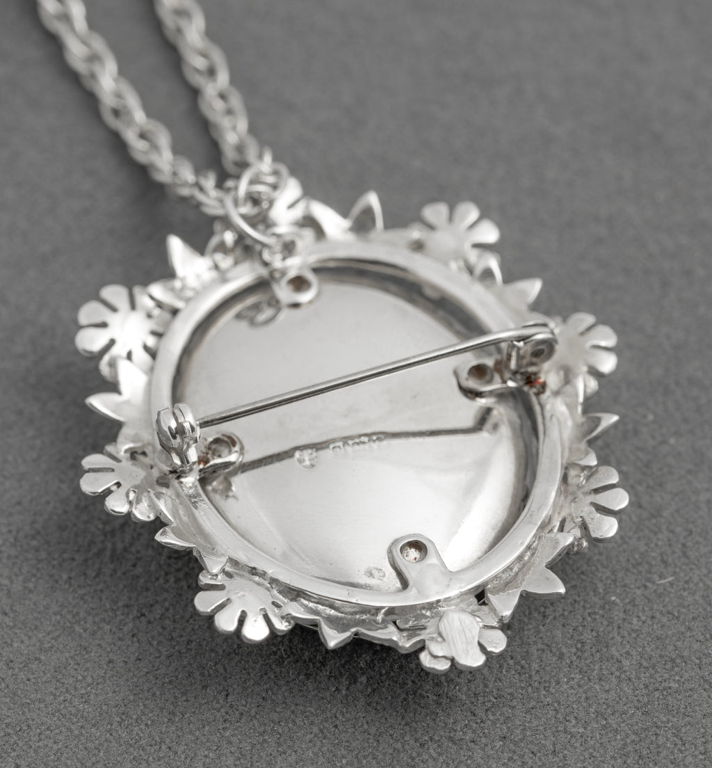 Vintage Sterling Silver Large Fancy Photo Locket Pendant Necklace & Long Chain (C2918)