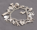Vintage Traditional Sterling Silver Charm Bracelet 19 Charms Heart Padlock Clasp (C2921)