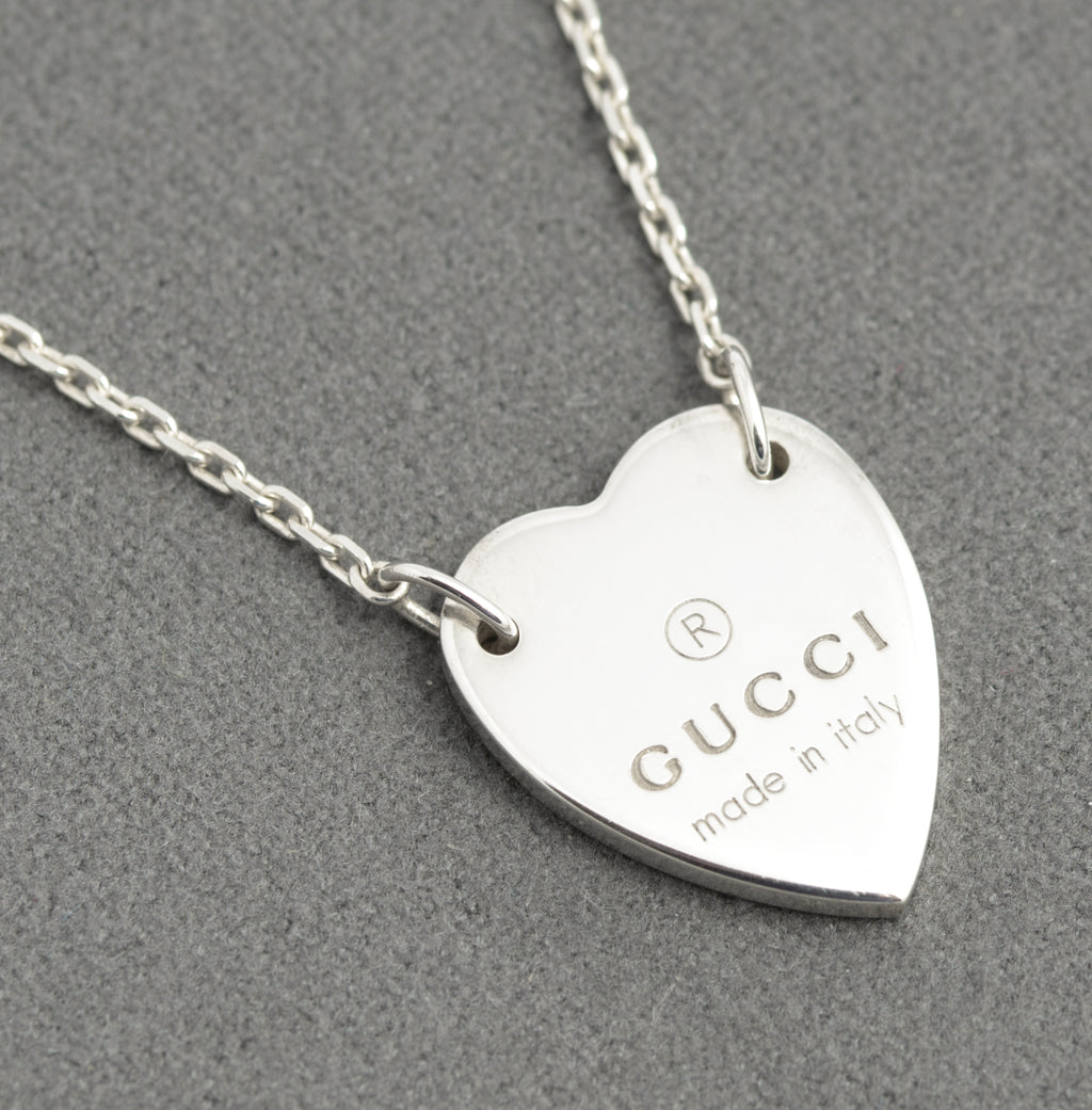 Genuine Vintage Gucci Sterling Silver Heart Tag Pendant Necklace (C2922)