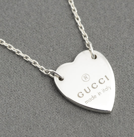 Genuine Vintage Gucci Sterling Silver Heart Tag Pendant Necklace (C2922)
