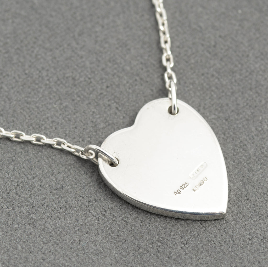 Genuine Vintage Gucci Sterling Silver Heart Tag Pendant Necklace (C2922)