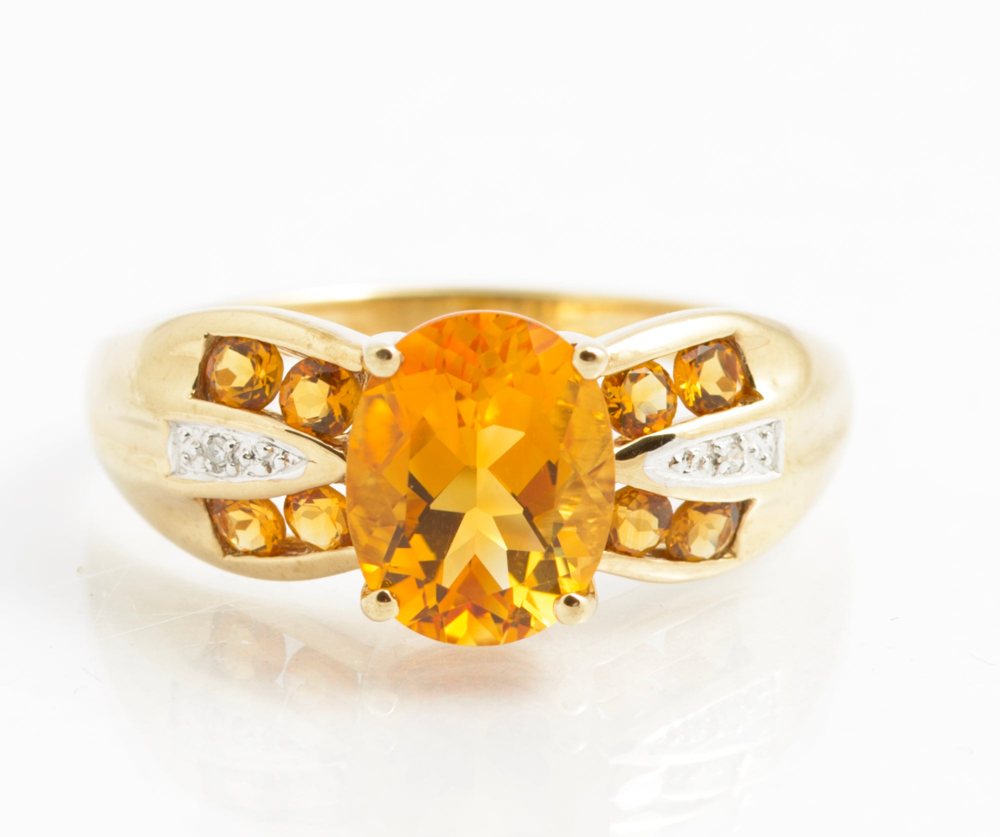 9ct Gold & Natural Citrine Dress Ring With Diamond Accents UK Size U (C2923)