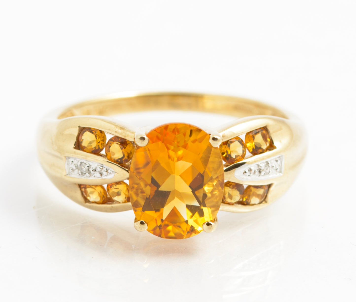 9ct Gold & Natural Citrine Dress Ring With Diamond Accents UK Size U (C2923)
