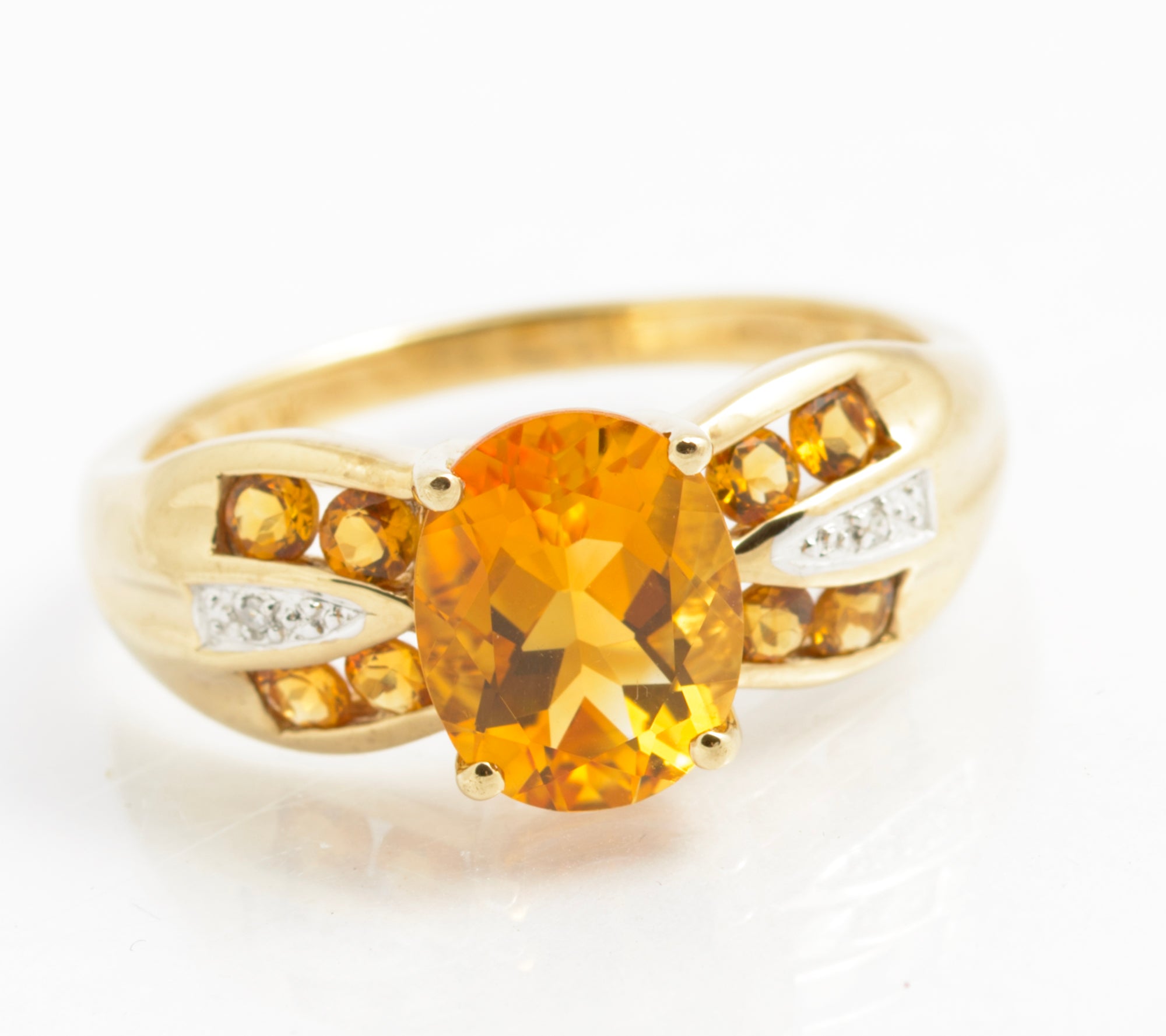 9ct Gold & Natural Citrine Dress Ring With Diamond Accents UK Size U (C2923)