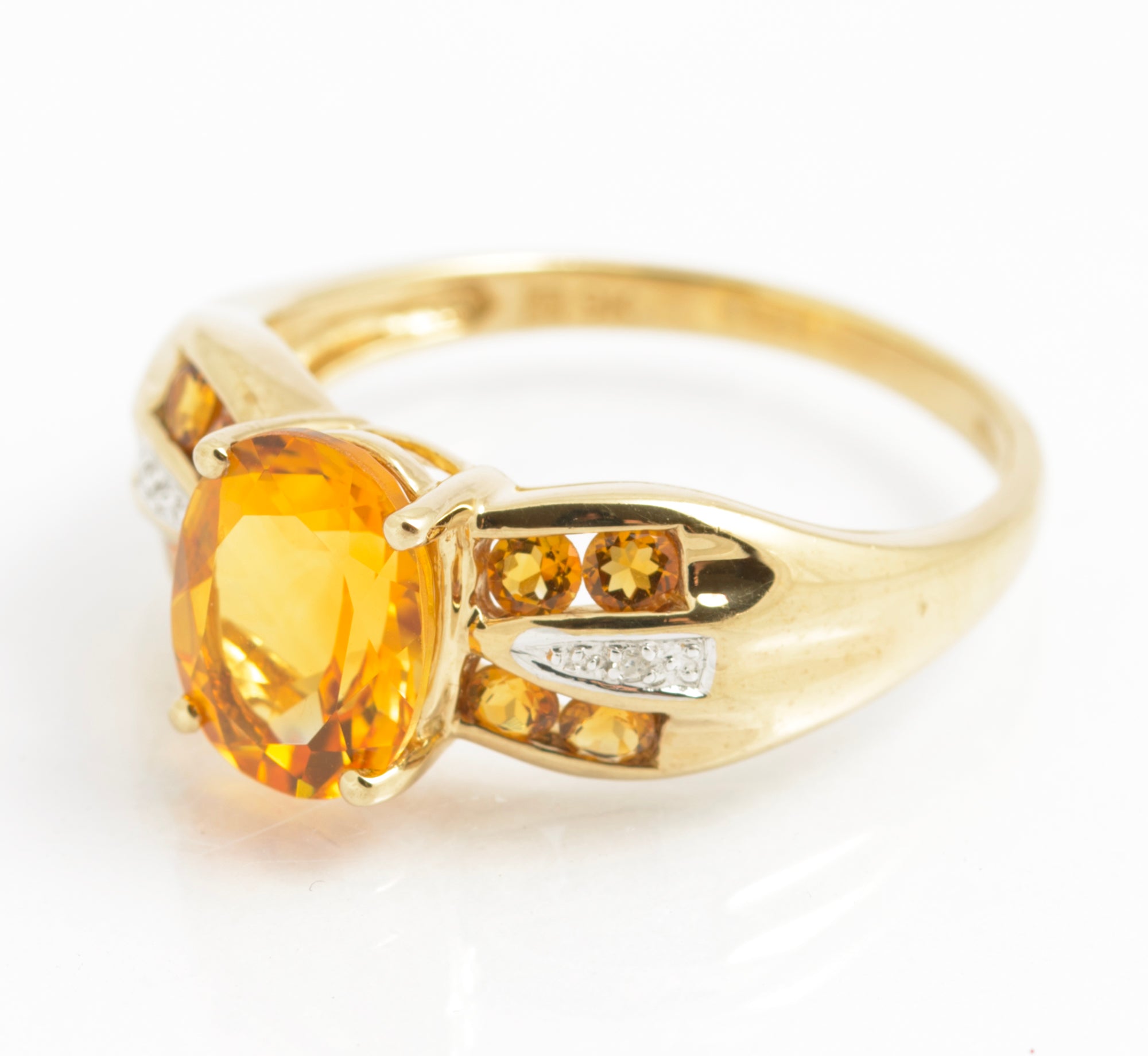 9ct Gold & Natural Citrine Dress Ring With Diamond Accents UK Size U (C2923)