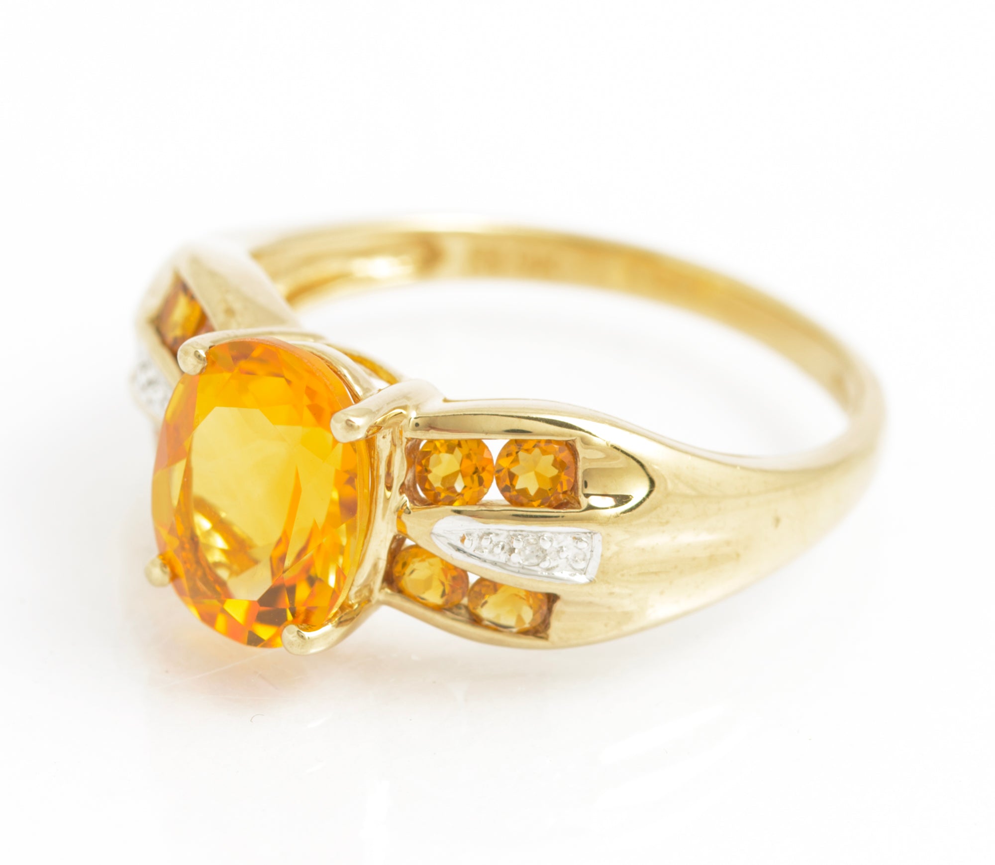 9ct Gold & Natural Citrine Dress Ring With Diamond Accents UK Size U (C2923)