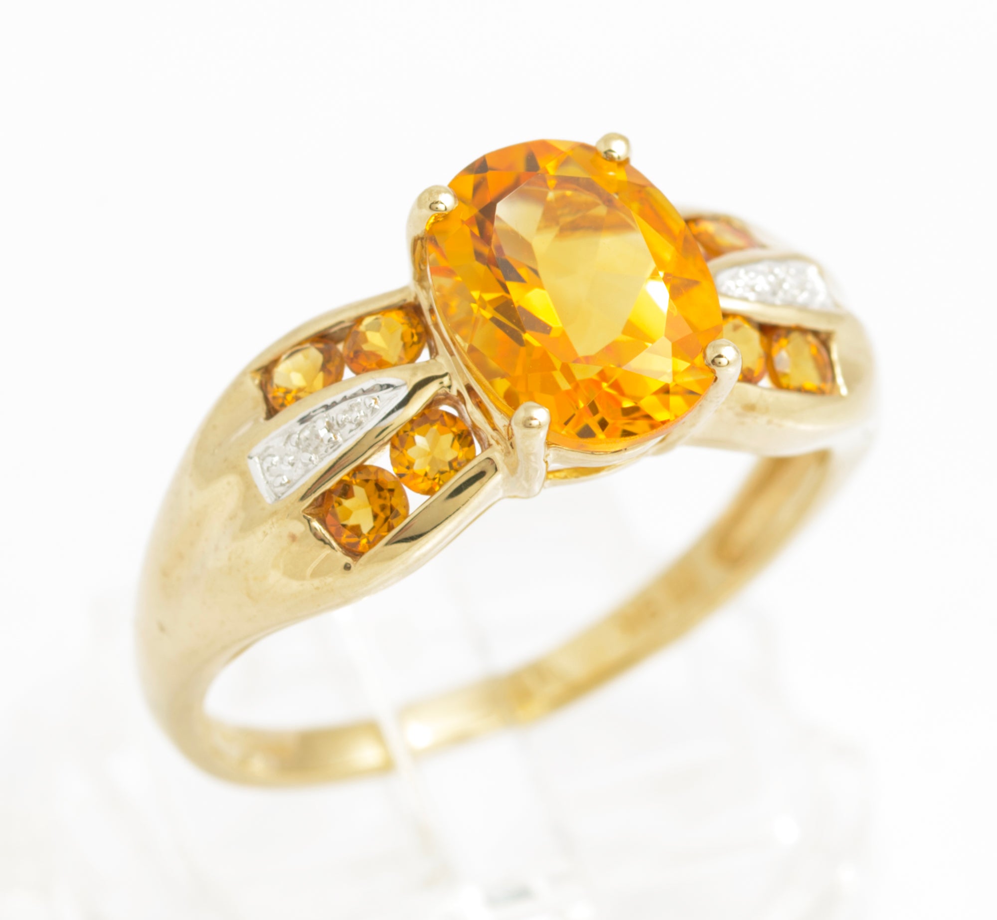 9ct Gold & Natural Citrine Dress Ring With Diamond Accents UK Size U (C2923)