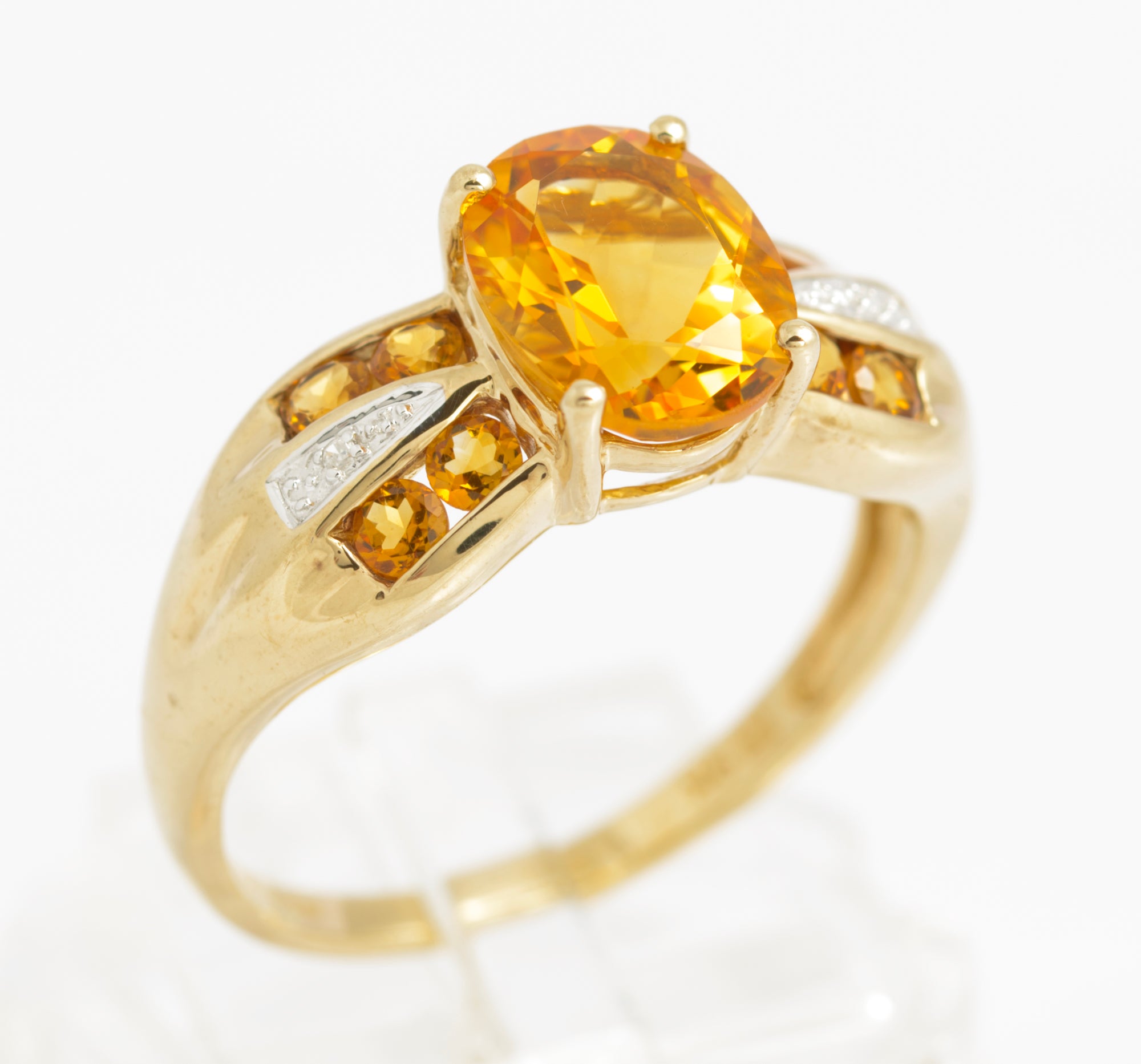 9ct Gold & Natural Citrine Dress Ring With Diamond Accents UK Size U (C2923)