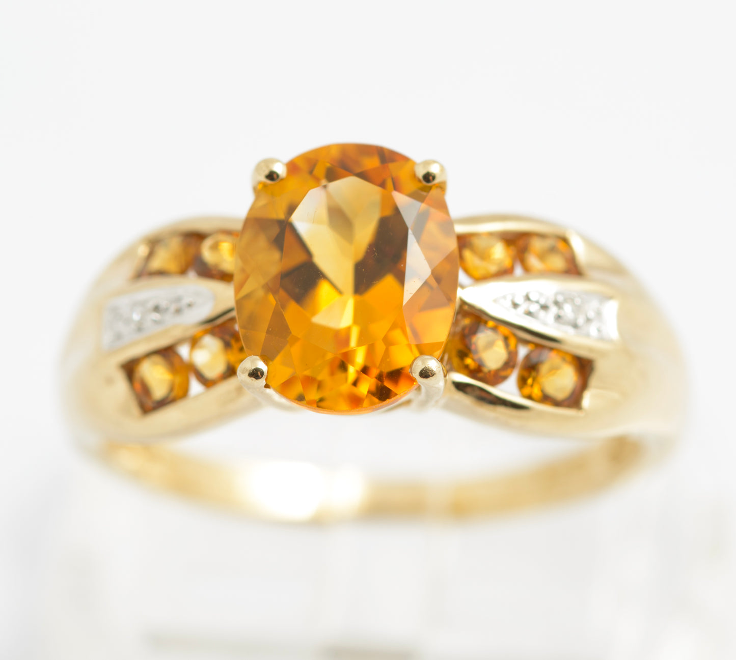 9ct Gold & Natural Citrine Dress Ring With Diamond Accents UK Size U (C2923)