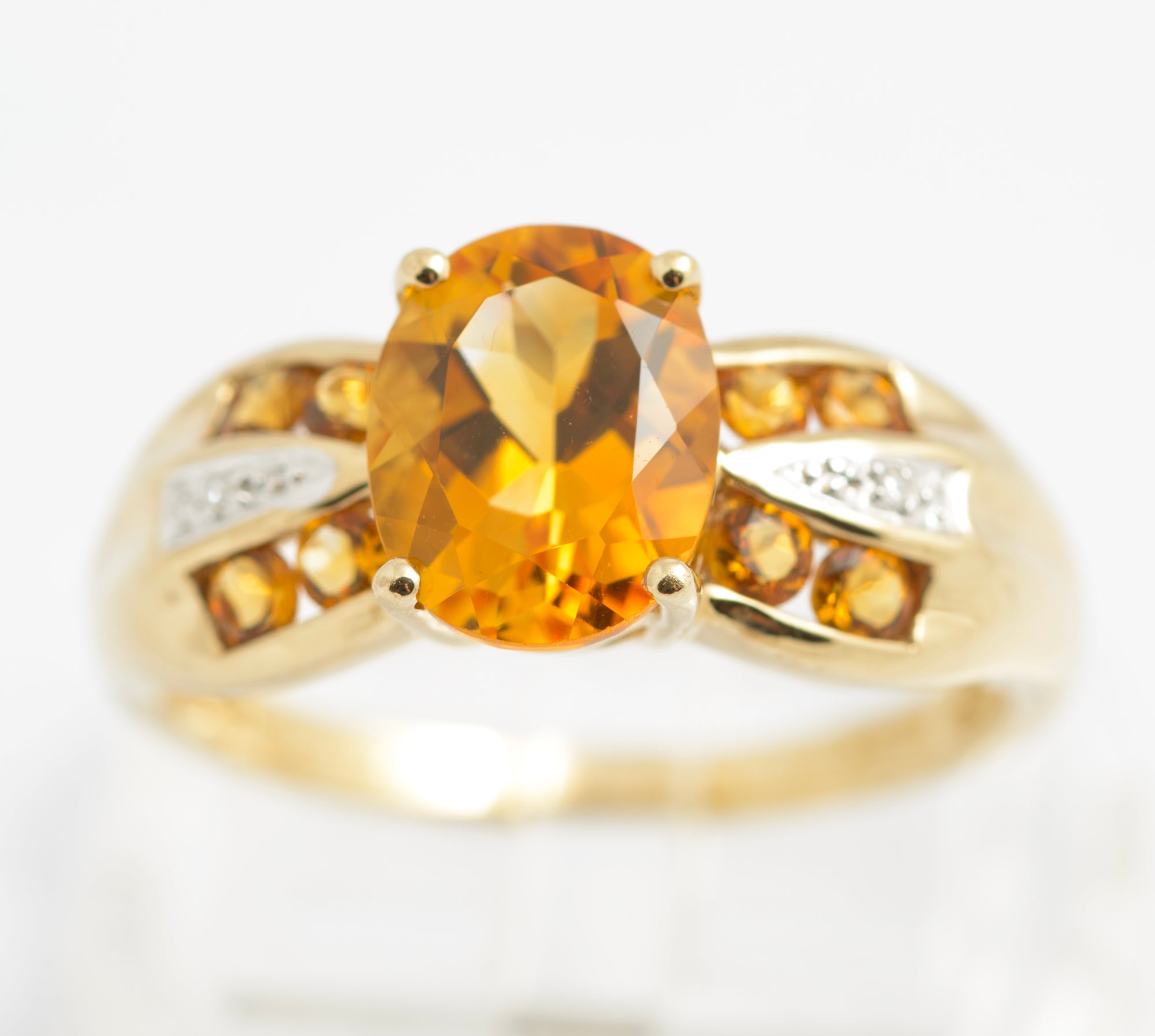 9ct Gold & Natural Citrine Dress Ring With Diamond Accents UK Size U (C2923)
