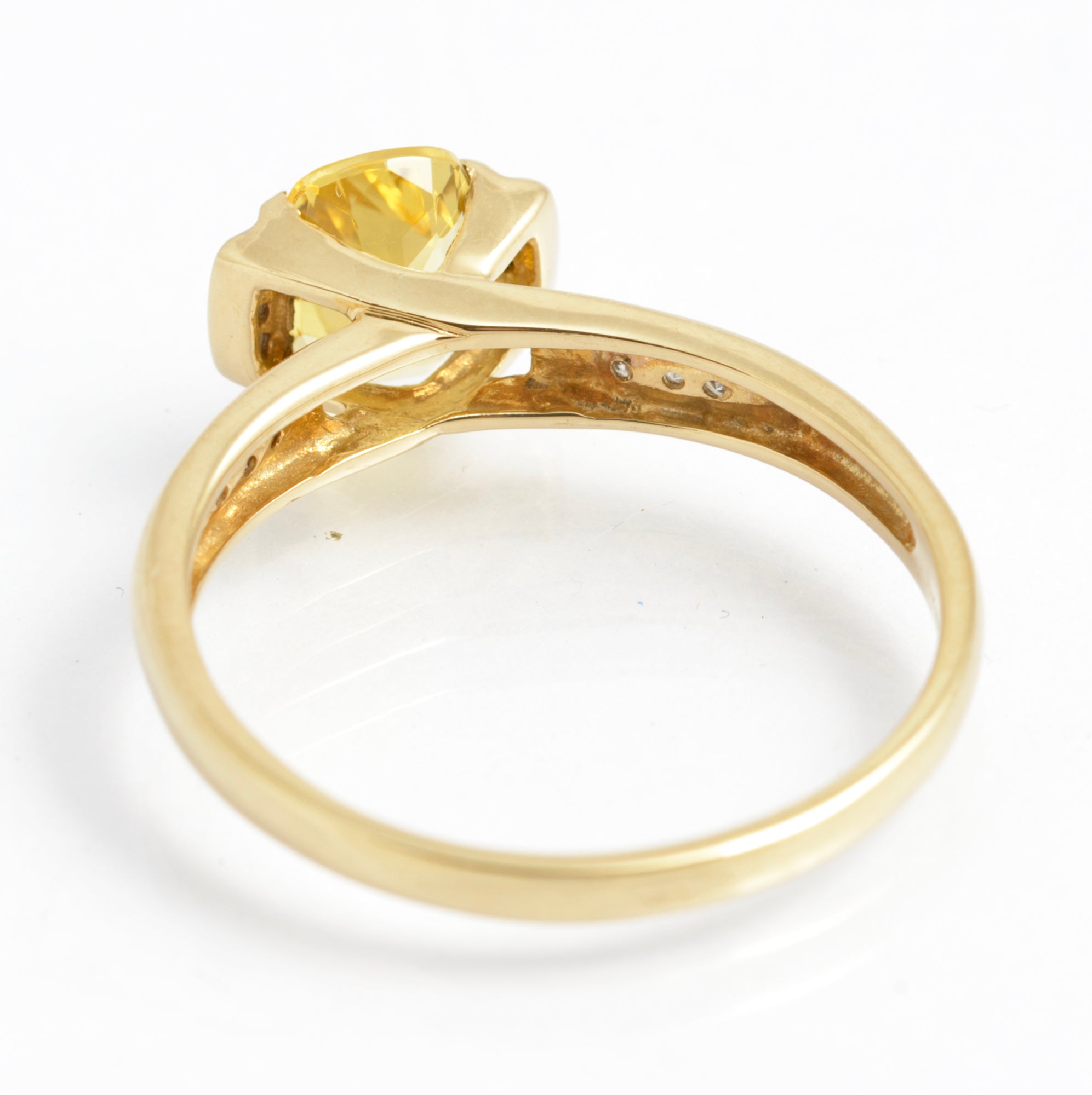9ct Gold Ring With Natural Lemon Yellow Citrine Gemstone & Diamond Sides Size V (C2924)