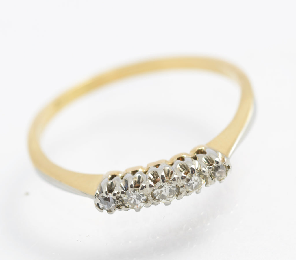 Antique 18ct Gold & Platinum 5 Natural Diamond Line Ring UK Size N (C2925)