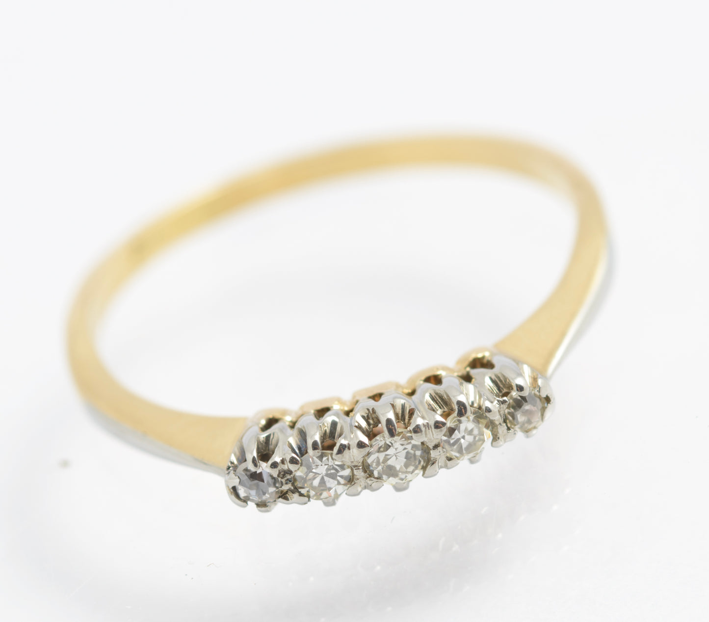 Antique 18ct Gold & Platinum 5 Natural Diamond Line Ring UK Size N (C2925)