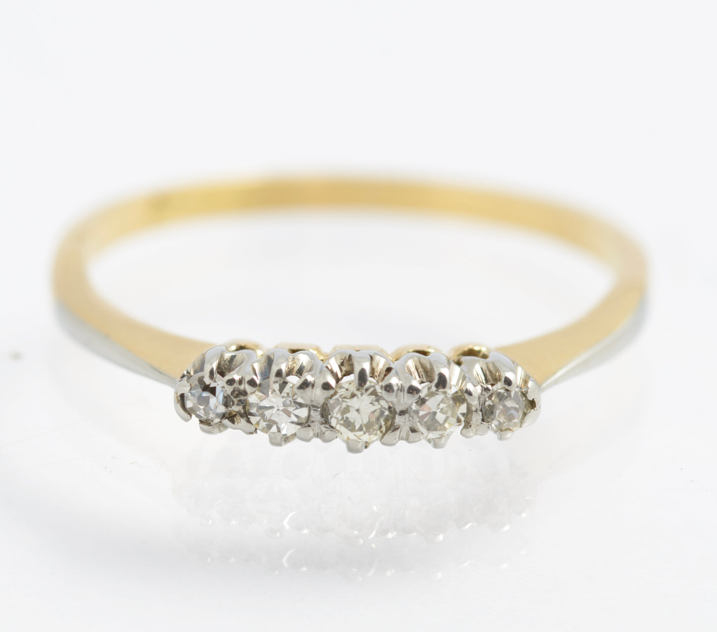 Antique 18ct Gold & Platinum 5 Natural Diamond Line Ring UK Size N (C2925)
