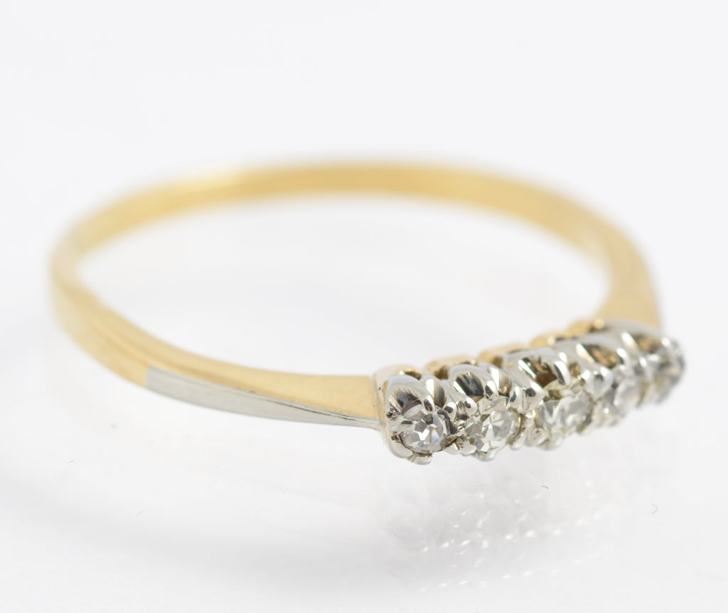 Antique 18ct Gold & Platinum 5 Natural Diamond Line Ring UK Size N (C2925)