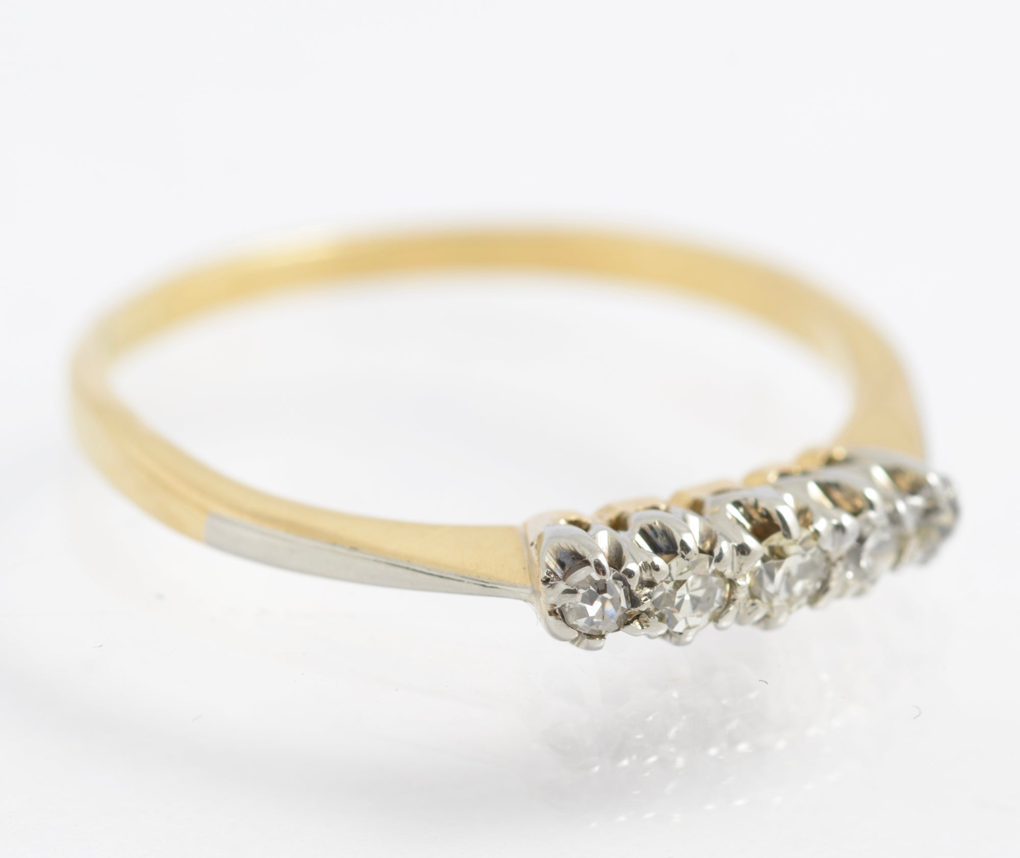 Antique 18ct Gold & Platinum 5 Natural Diamond Line Ring UK Size N (C2925)