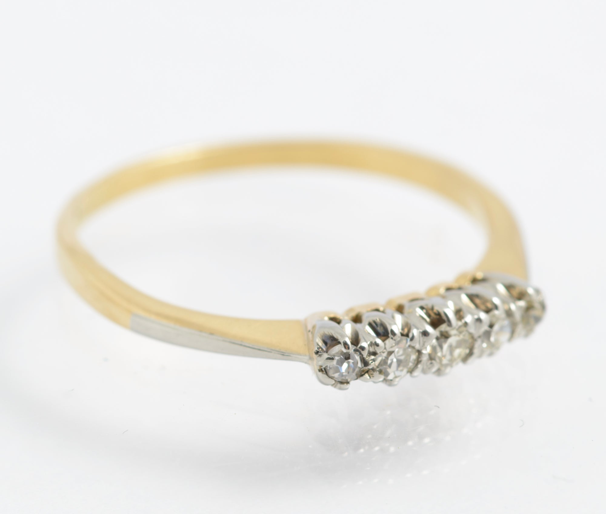 Antique 18ct Gold & Platinum 5 Natural Diamond Line Ring UK Size N (C2925)