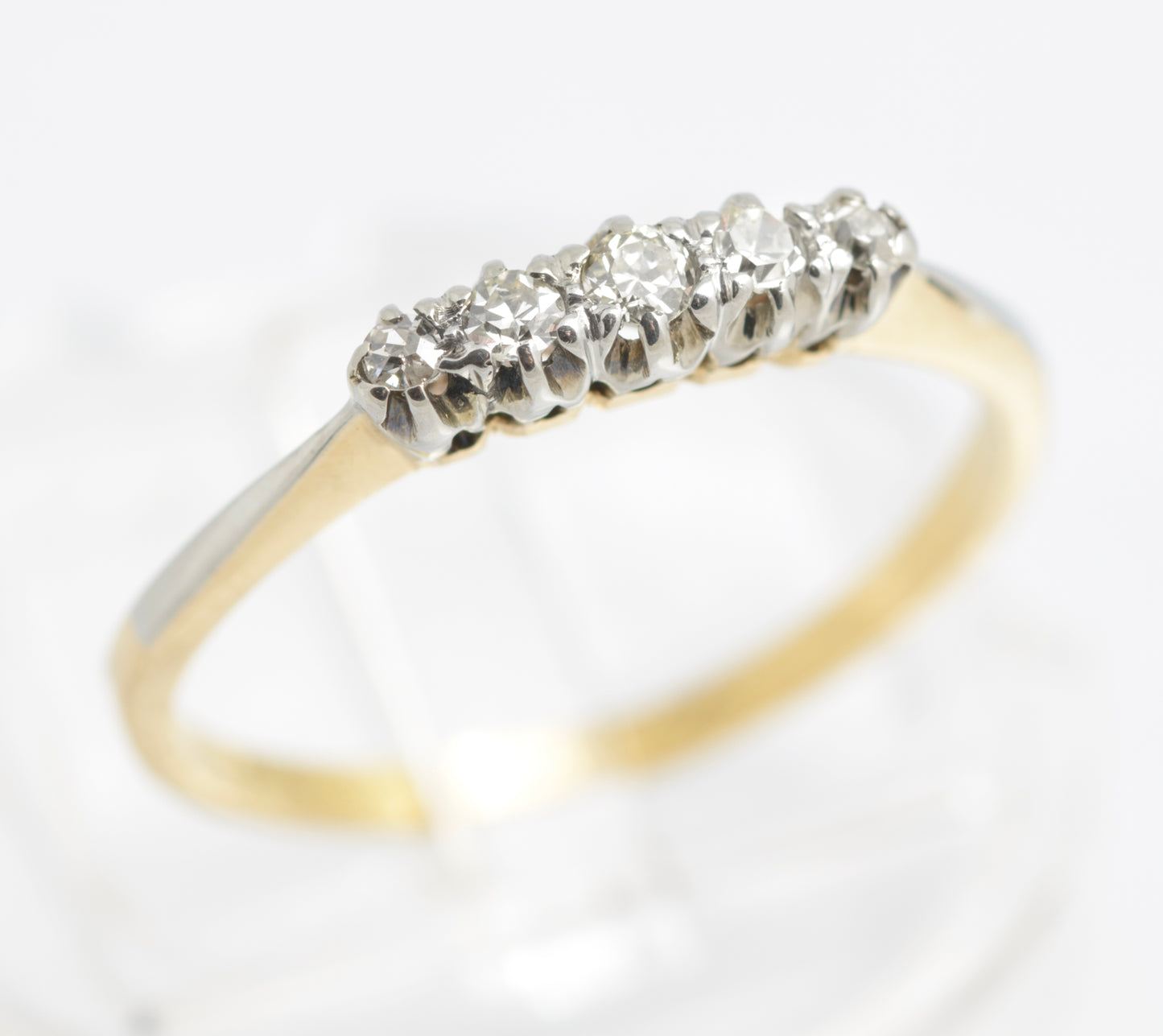 Antique 18ct Gold & Platinum 5 Natural Diamond Line Ring UK Size N (C2925)