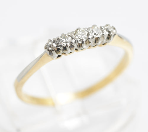 Antique 18ct Gold & Platinum 5 Natural Diamond Line Ring UK Size N (C2925)