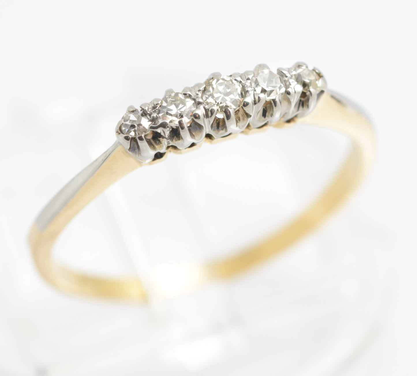 Antique 18ct Gold & Platinum 5 Natural Diamond Line Ring UK Size N (C2925)