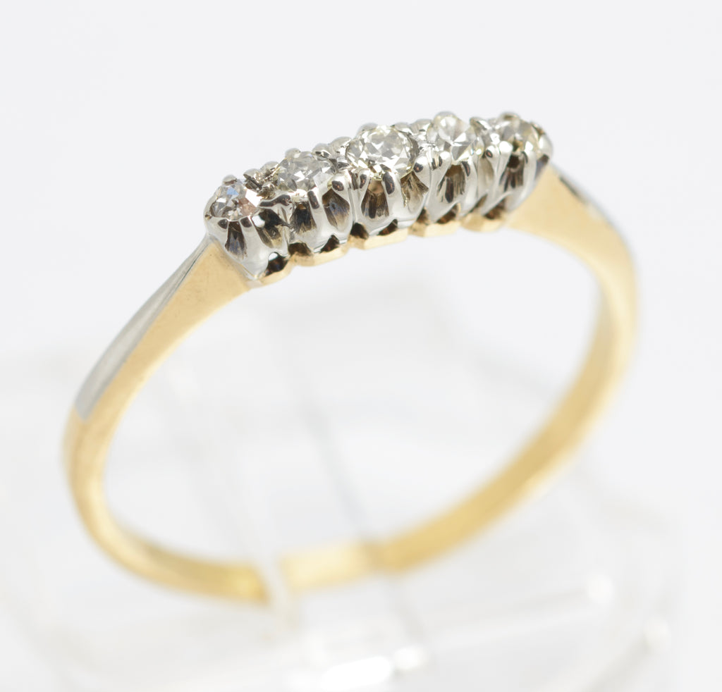 Antique 18ct Gold & Platinum 5 Natural Diamond Line Ring UK Size N (C2925)