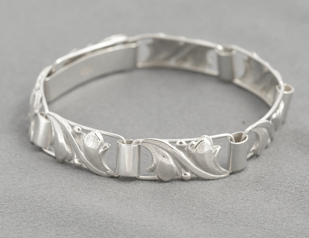 Scandinavian 830 Silver Panel Link Bracelet - Handmade - Mid‑Century Modern (C2932)