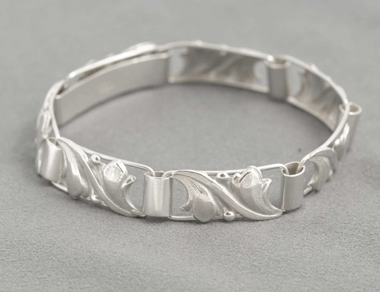 Scandinavian 830 Silver Panel Link Bracelet - Handmade - Mid‑Century Modern (C2932)