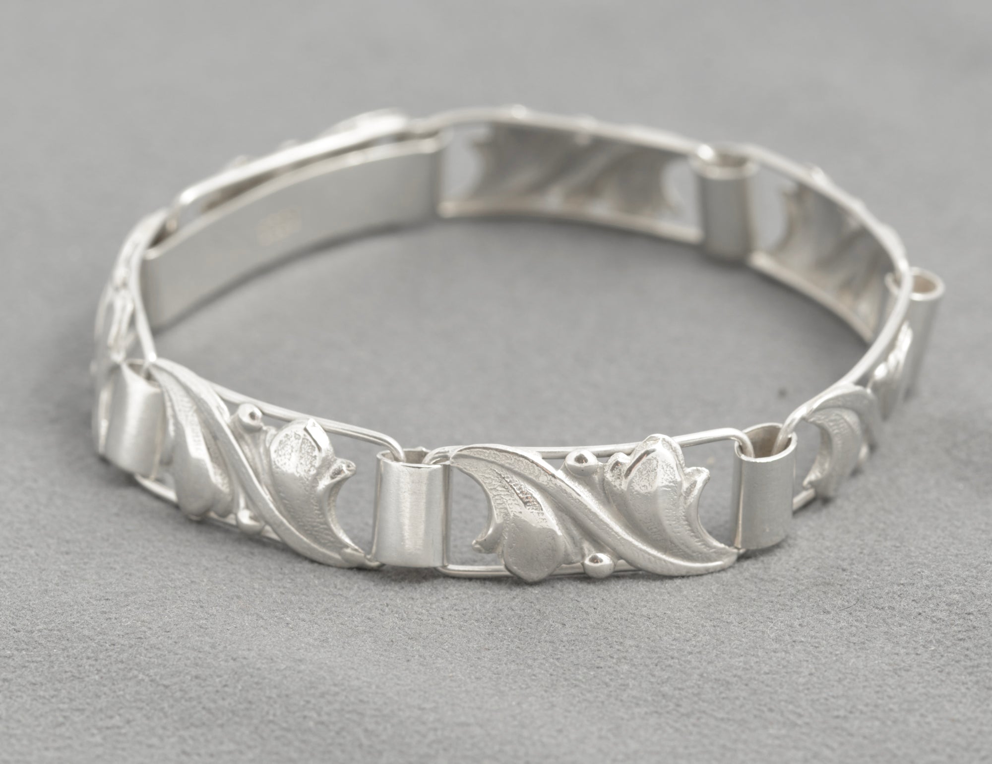 Scandinavian 830 Silver Panel Link Bracelet - Handmade - Mid‑Century Modern (C2932)