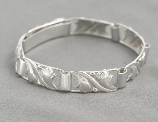 Scandinavian 830 Silver Panel Link Bracelet - Handmade - Mid‑Century Modern (C2932)