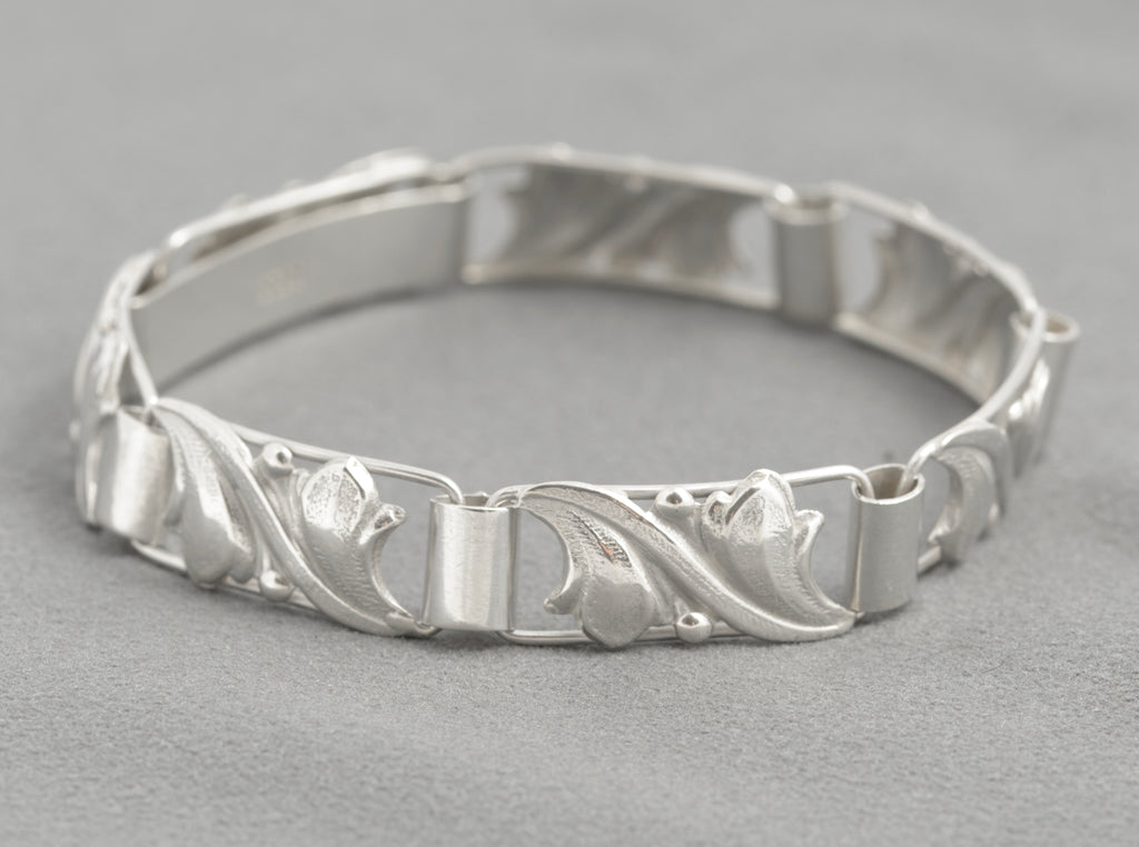 Scandinavian 830 Silver Panel Link Bracelet - Handmade - Mid‑Century Modern (C2932)