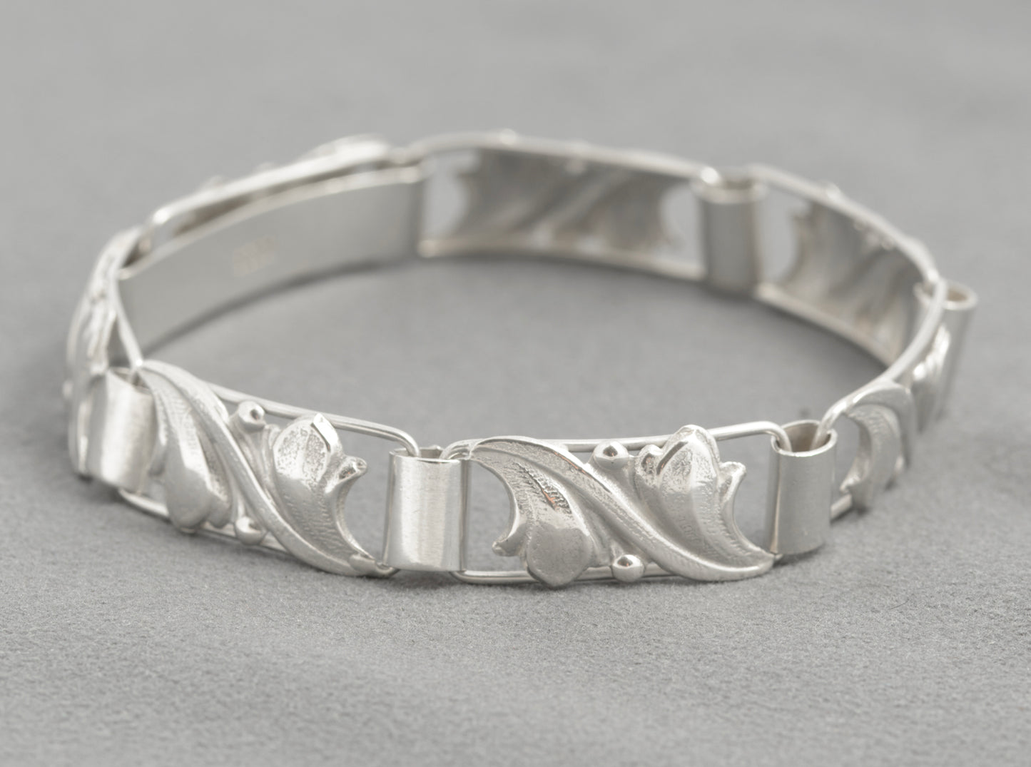 Scandinavian 830 Silver Panel Link Bracelet - Handmade - Mid‑Century Modern (C2932)