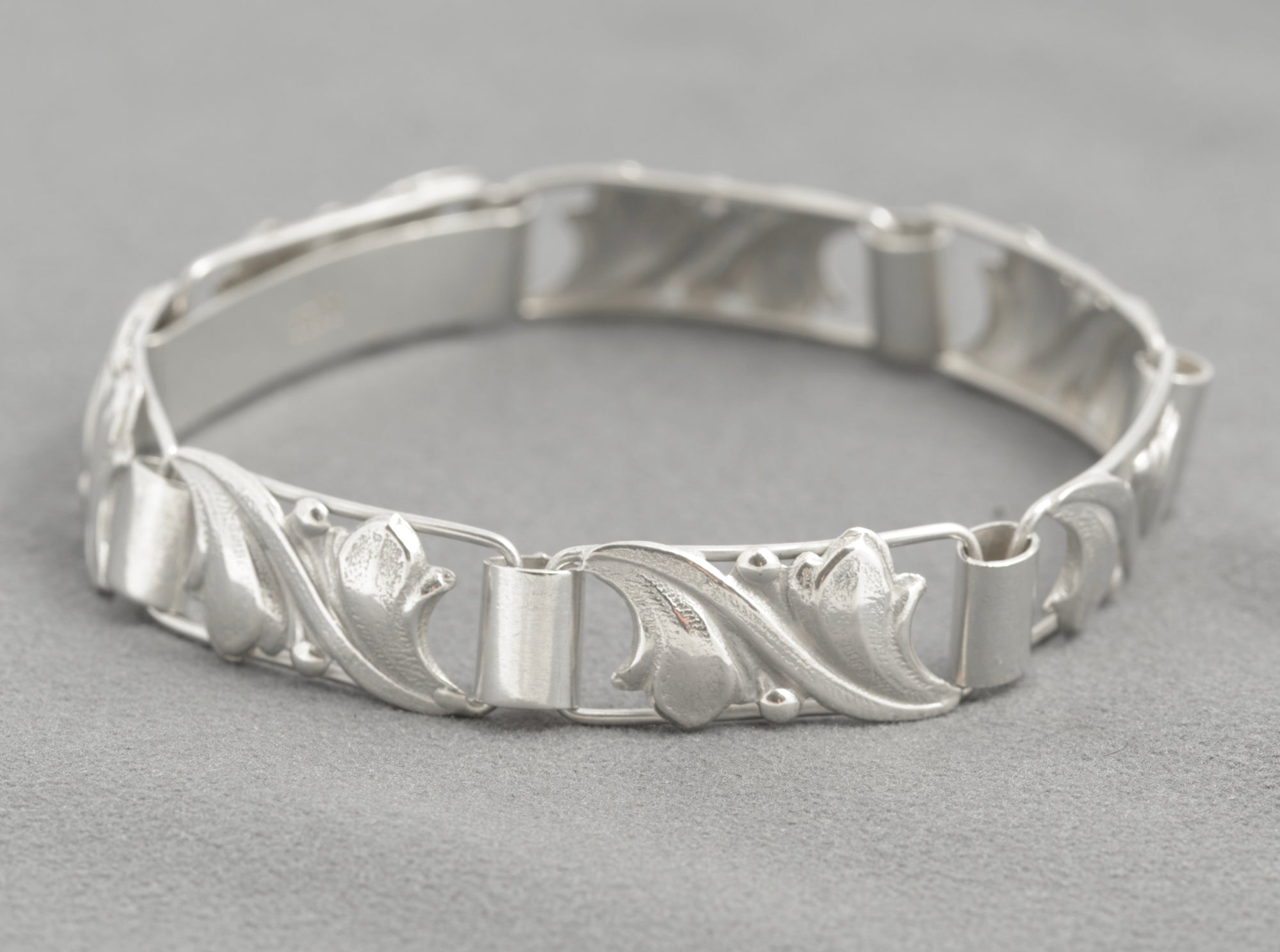 Scandinavian 830 Silver Panel Link Bracelet - Handmade - Mid‑Century Modern (C2932)