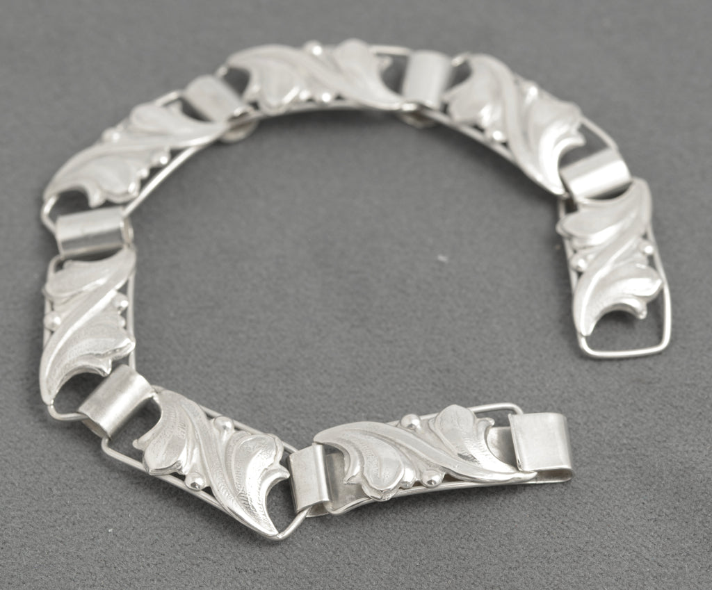 Scandinavian 830 Silver Panel Link Bracelet - Handmade - Mid‑Century Modern (C2932)