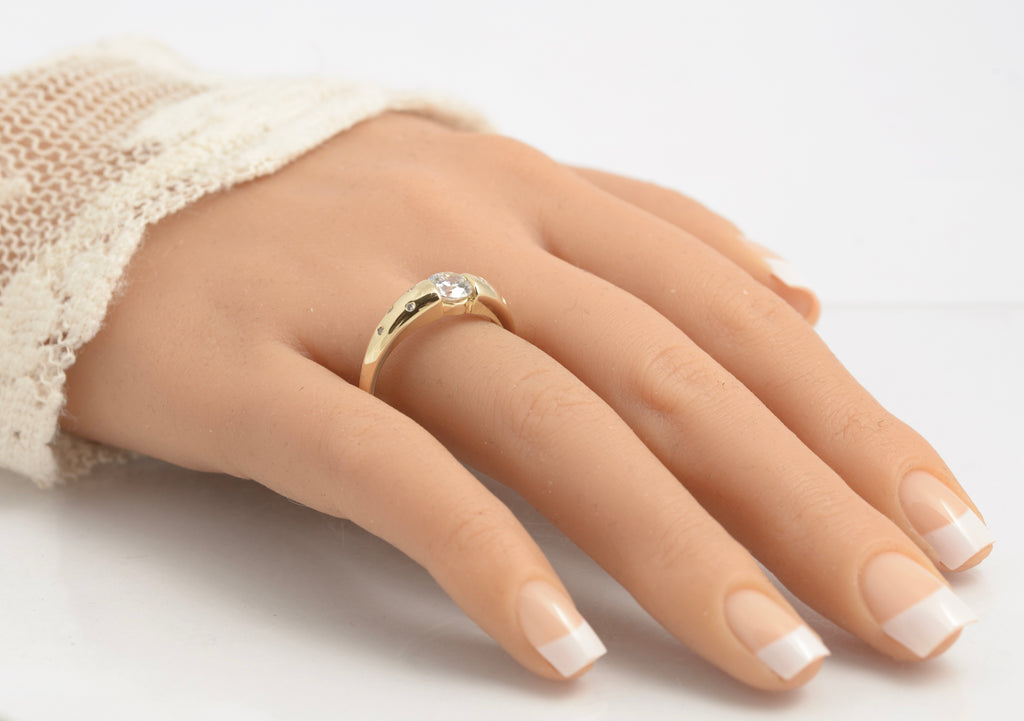14ct Gold CZ Diamonique Ring - Flush Set Shoulder Gems - QVC 2004 Size U 1/2 (C2934)