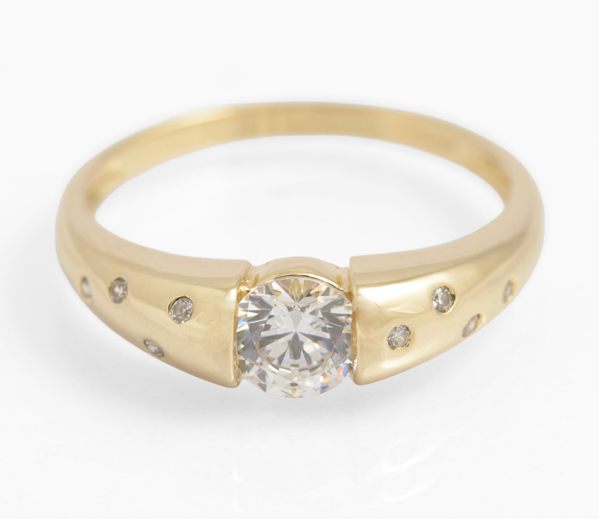 14ct Gold CZ Diamonique Ring - Flush Set Shoulder Gems - QVC 2004 Size U 1/2 (C2934)