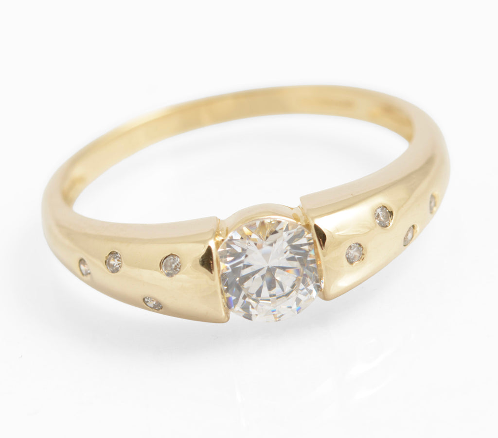 14ct Gold CZ Diamonique Ring - Flush Set Shoulder Gems - QVC 2004 Size U 1/2 (C2934)