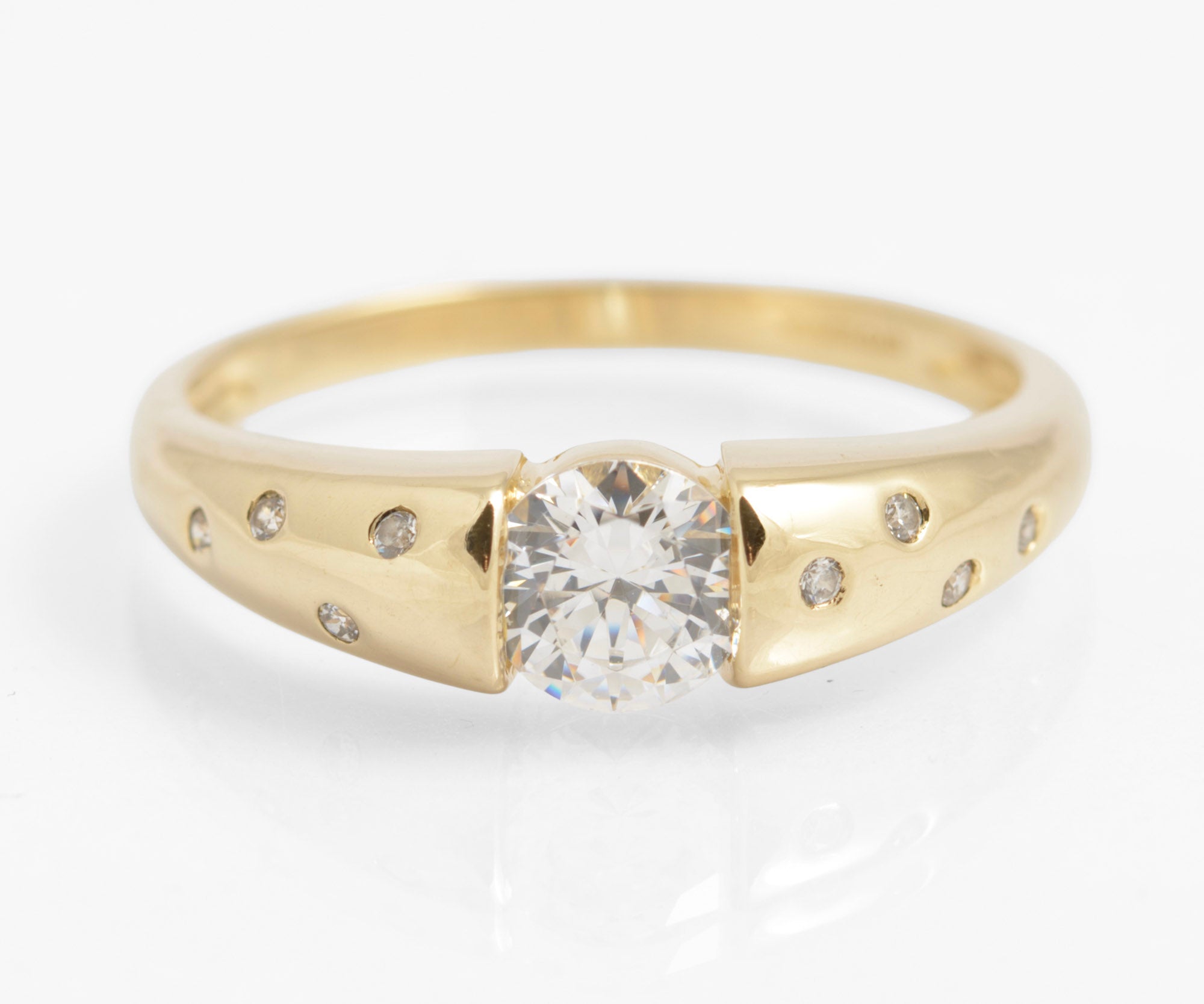14ct Gold CZ Diamonique Ring - Flush Set Shoulder Gems - QVC 2004 Size U 1/2 (C2934)