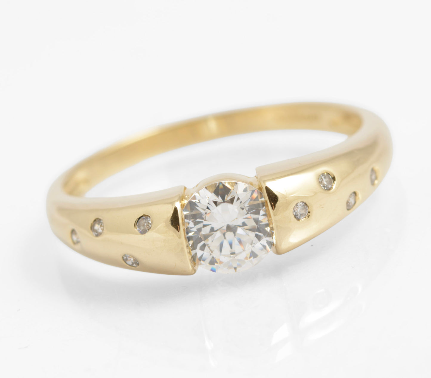 14ct Gold CZ Diamonique Ring - Flush Set Shoulder Gems - QVC 2004 Size U 1/2 (C2934)