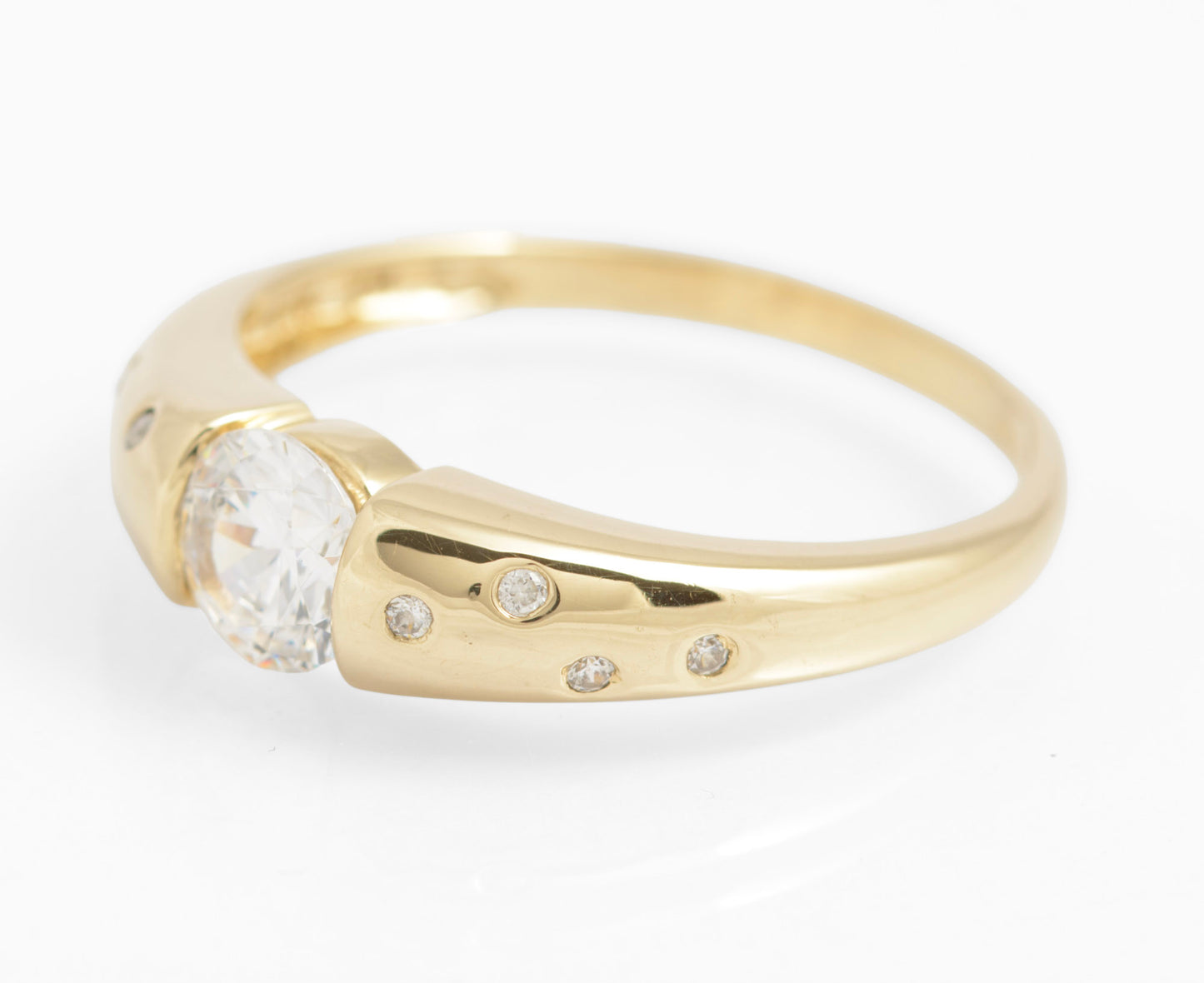 14ct Gold CZ Diamonique Ring - Flush Set Shoulder Gems - QVC 2004 Size U 1/2 (C2934)