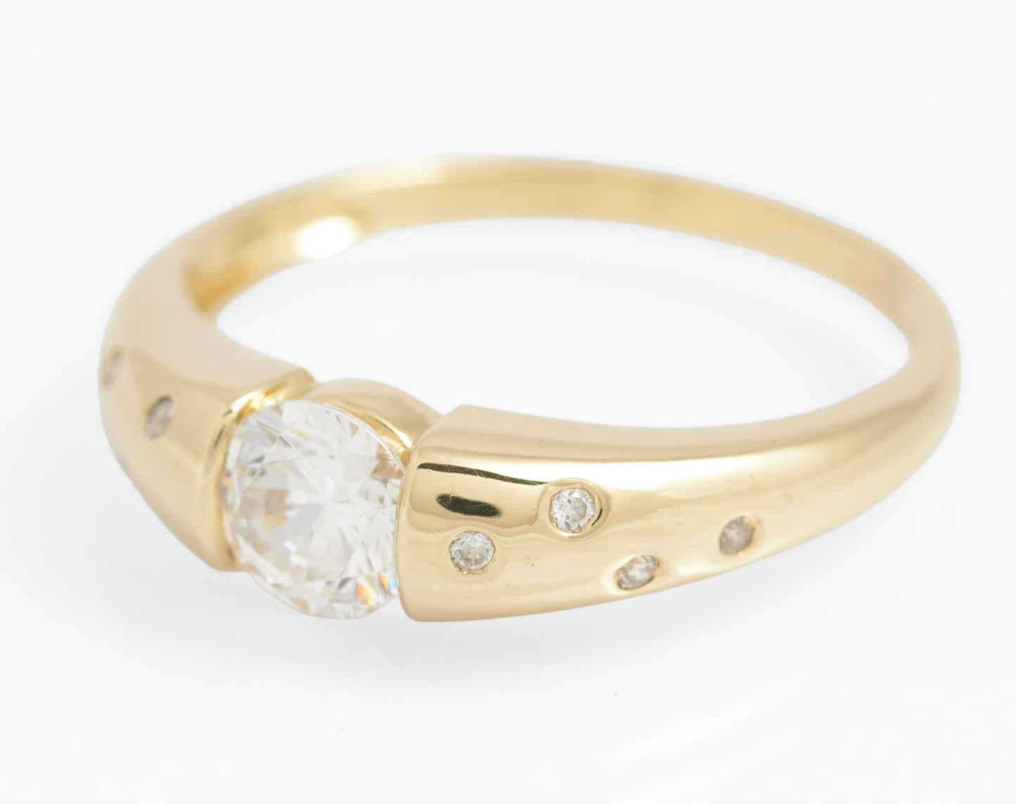 14ct Gold CZ Diamonique Ring - Flush Set Shoulder Gems - QVC 2004 Size U 1/2 (C2934)