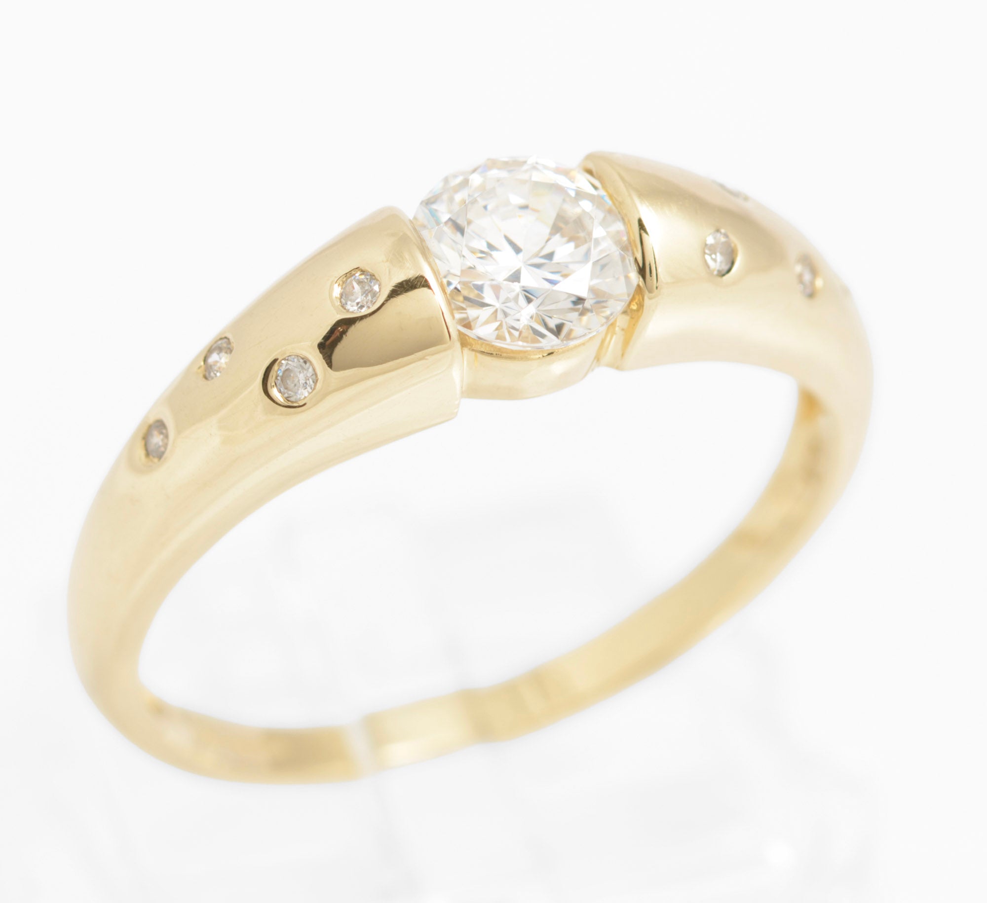 14ct Gold CZ Diamonique Ring - Flush Set Shoulder Gems - QVC 2004 Size U 1/2 (C2934)