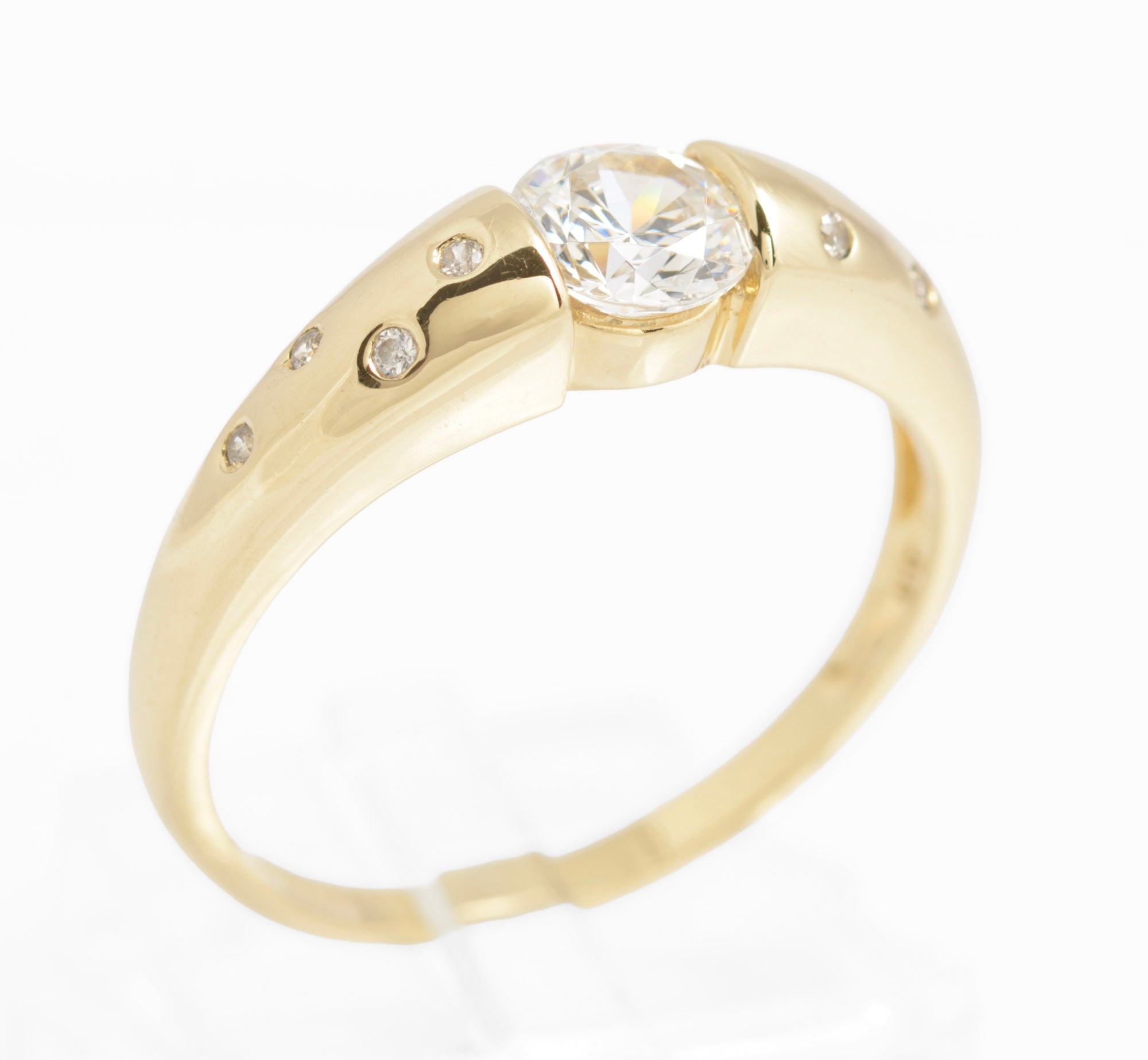 14ct Gold CZ Diamonique Ring - Flush Set Shoulder Gems - QVC 2004 Size U 1/2 (C2934)