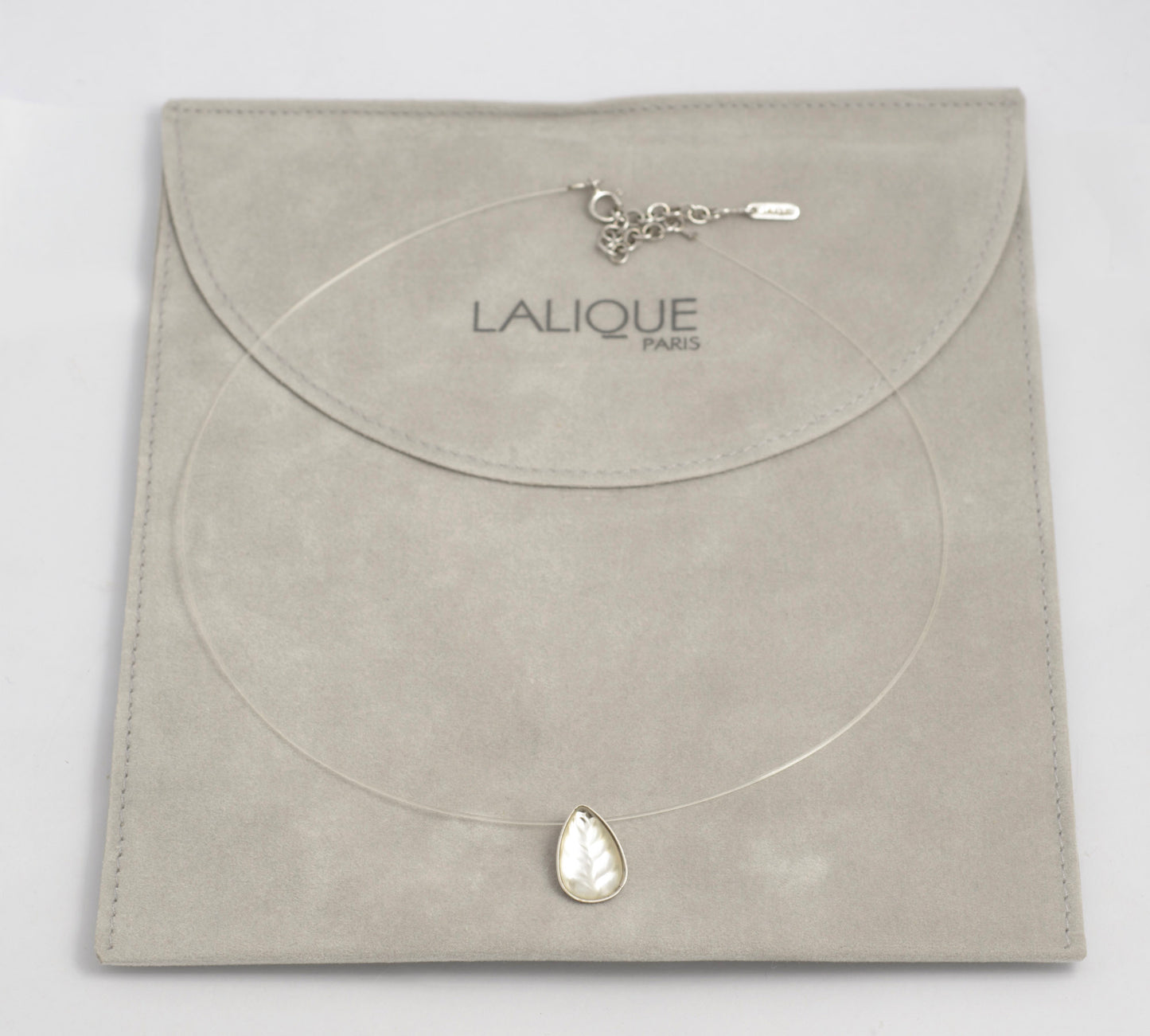 Vintage Lalique Glass Heliconia Pendant Necklace 80's/90's with Original Pouch (C2935)