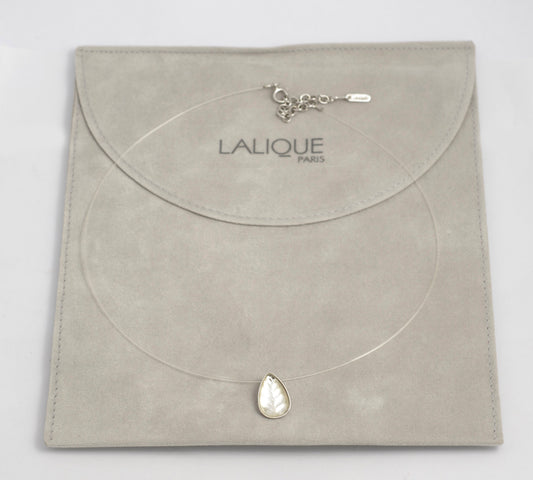 Vintage Lalique Glass Heliconia Pendant Necklace 80's/90's with Original Pouch (C2935)