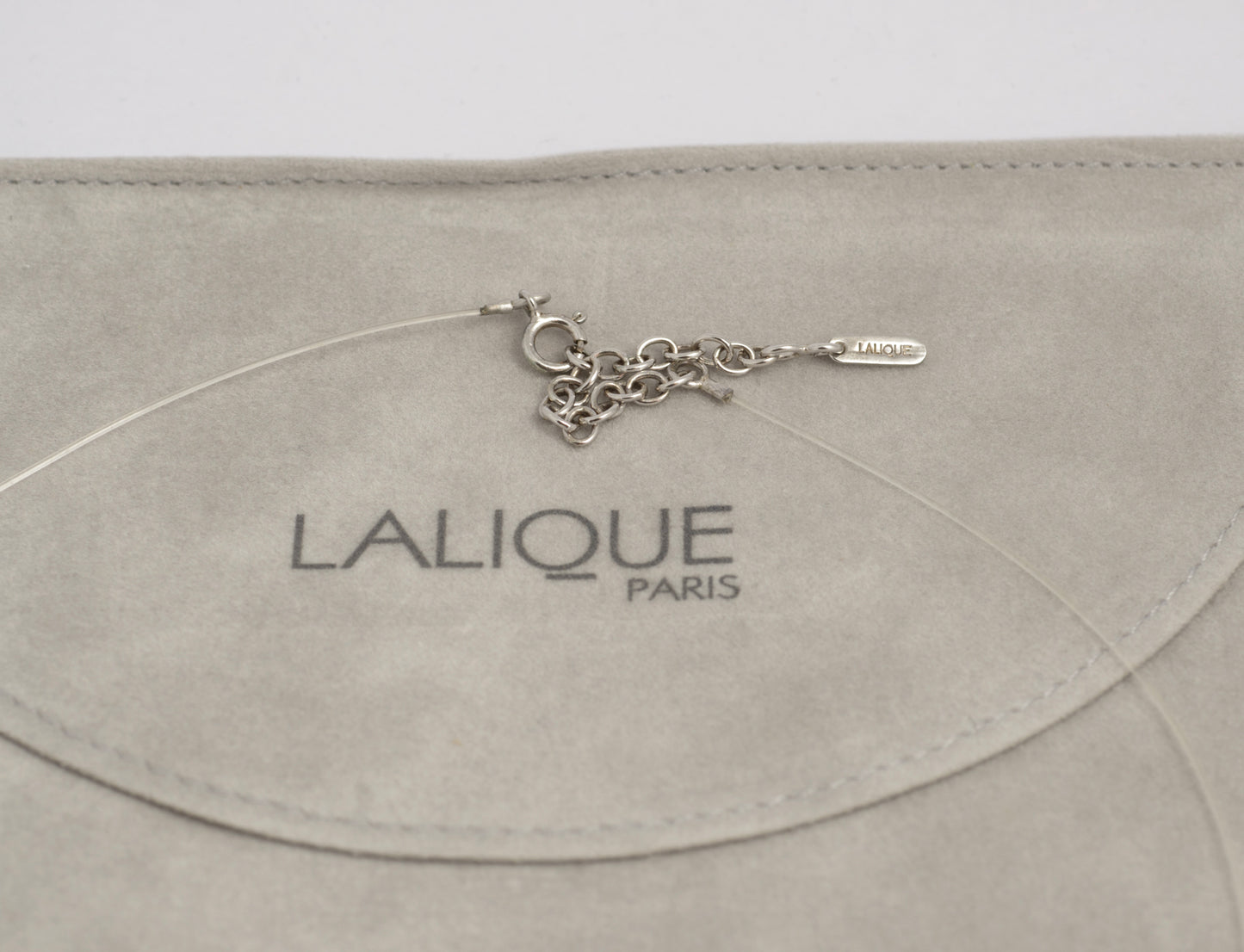 Vintage Lalique Glass Heliconia Pendant Necklace 80's/90's with Original Pouch (C2935)