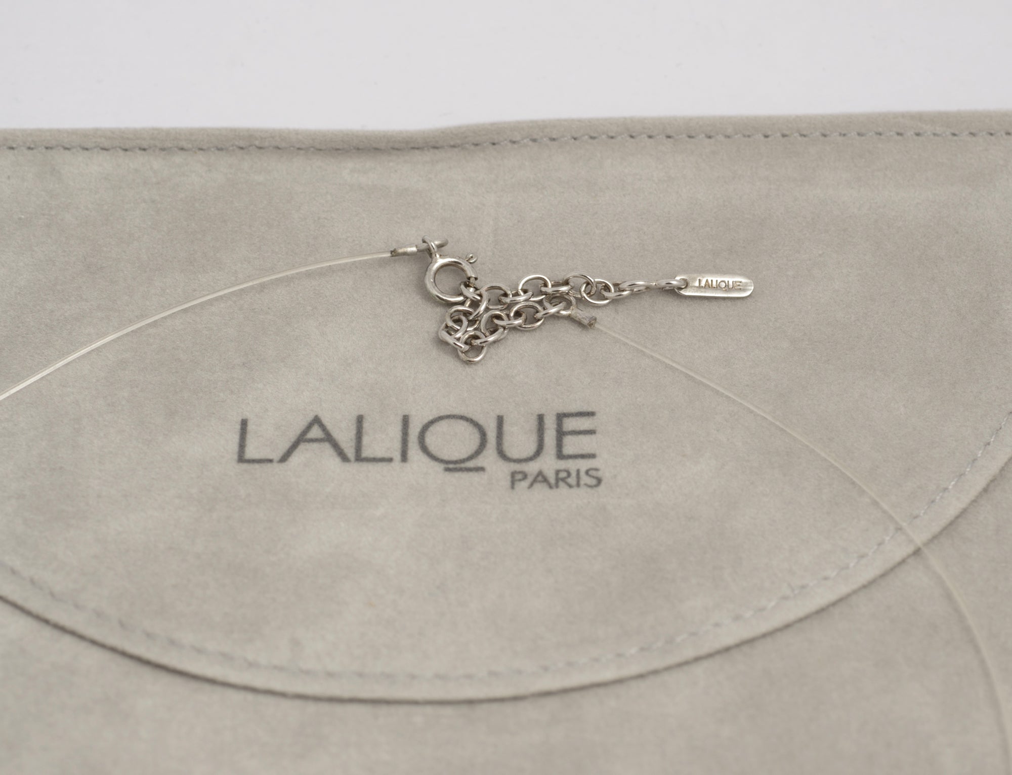 Vintage Lalique Glass Heliconia Pendant Necklace 80's/90's with Original Pouch (C2935)